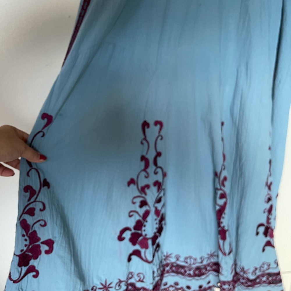 Free People Light Blue Maxi Dress with Burgundy Embroidery - Picture 4 of 17